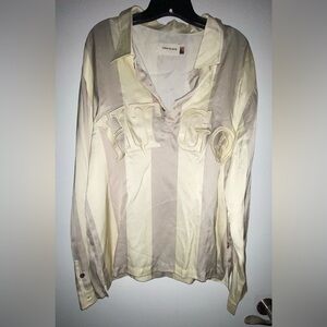 Honor The Gift Stripe Rugby Grey And Tan  Men’s long sleeve Shirt Size L Large
